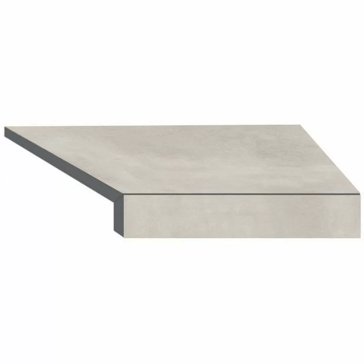 Кутовий Г-подібний елемент бортової плитки Aquaviva Patio Soft Grey, 600x345x50(20) мм (правий/45°)